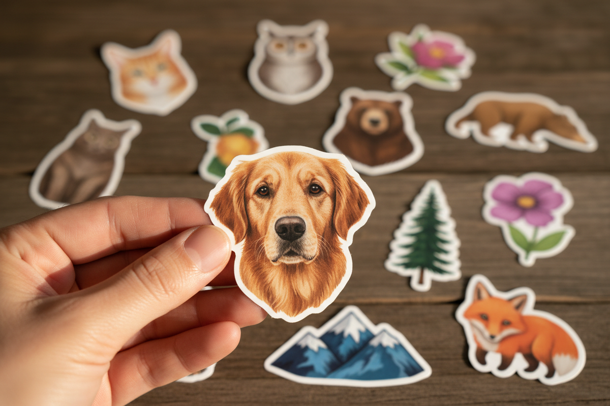 Hand holding dog sticker